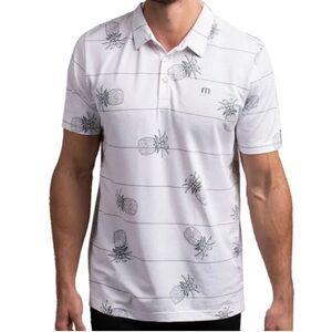 Travis Mathew Men's XL Stacked Deck Golf Polo White Grey Pinapple Short Sleeve